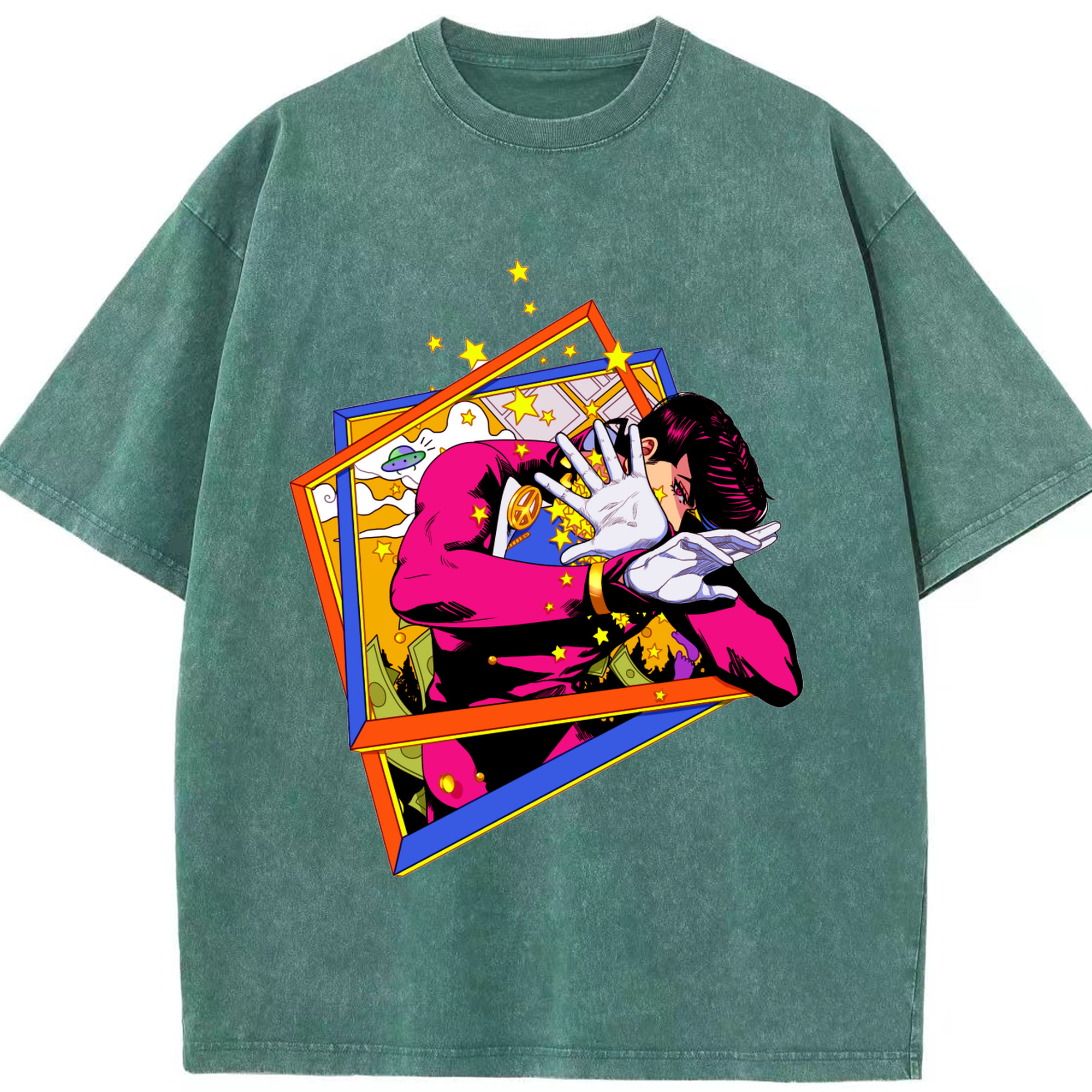 （画像用） ジョジョの奇妙な冒険 ひがしかた じょうすけ JoJo's Bizarre Adventure Higashikata Josuke 綿100% ヴィンテージ風 半袖Tシャツ（フロントプリント）